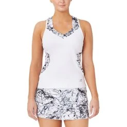 FILA Pickleball Printed Halter Tank (W) (White/Marble)