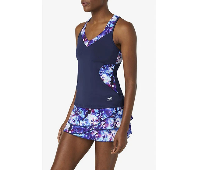 FILA Pickleball Printed Halter Tank (W) (Navy)