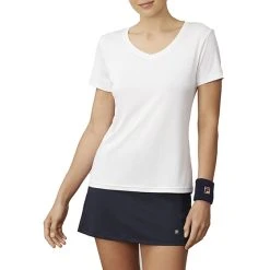 FILA Pickleball Silky V-Neck Tee (W) (White)