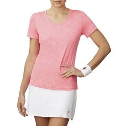FILA Pickleball Silky V-Neck Tee (W) (Pink)