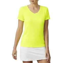 FILA Pickleball Silky V-Neck Tee (W) (Yellow)