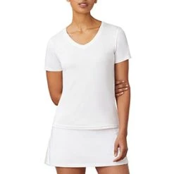 FILA Essentials Short Sleeve V-Neck (W) (White)