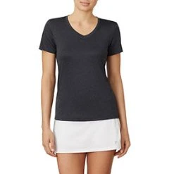 FILA Essentials Short Sleeve V-Neck (W) (Black)