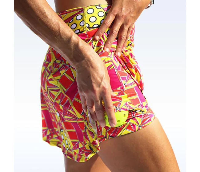 Pickleball Bella Angle Shot 1 A-Line Skort (W) (Orange/Yellow) - Image 2