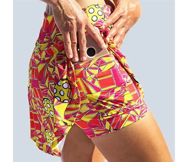 Pickleball Bella Angle Shot 1 A-Line Skort (W) (Orange/Yellow) - Image 3
