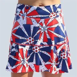Pickleball Bella United We Dink Drop Pleat Skort (W) (Red/White/Blue)